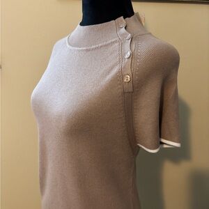 Hem & Thread Taupe Button-Accent Short Sleeve Sweater